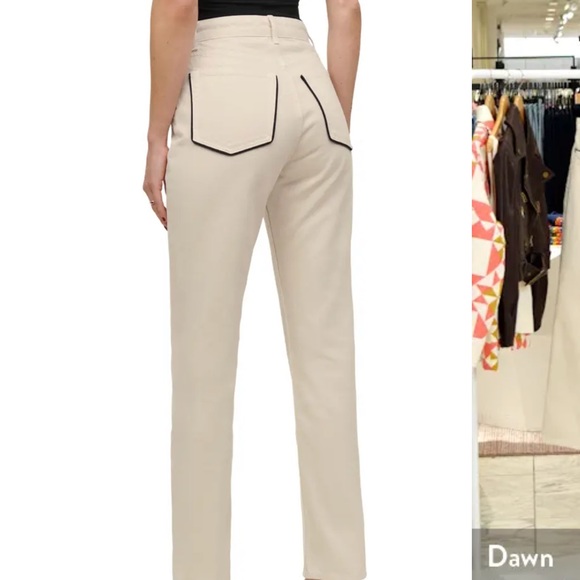REFORMATION “Almond w/ piping” beige pants with black outlines - Picture 1 of 4